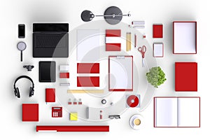 Set of variety blank office objects organized for company presentation