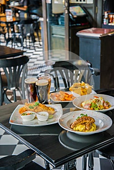 Set of variety foods on the restaurant table