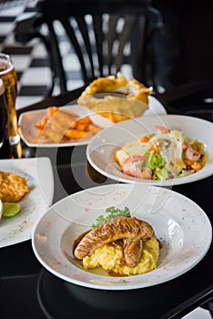 Set of variety foods on the restaurant table