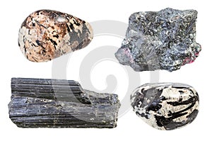 Set of various Aegirine rocks isolated on white