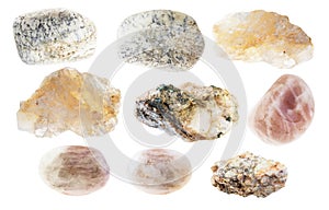Set of various albite stones cutout on white