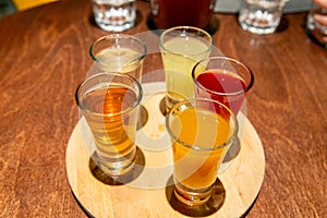 Set of various alcoholic drinks on table