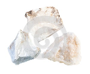 Set of various Anhydrite rocks isolated on white