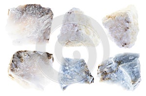 Set of various anhydrite stones cutout on white