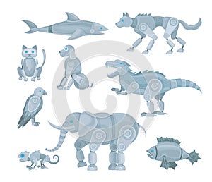 Set of various animal robots. Vector illustration.