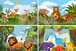 Set of various animals in nature scenes