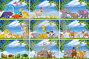 Set of various animals in nature scenes