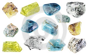 Set of various apatite stones cutout on white