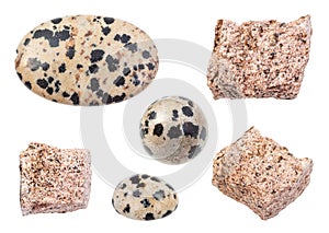 Set of various Aplite stones isolated on white