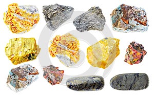 Set of various arsenic ores cutout on white