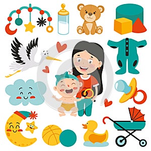 Set Of Various Baby Elements