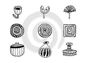 set of various beautiful bouquets of flowers in various vases. Flat illustration. Collection of various bright flowers