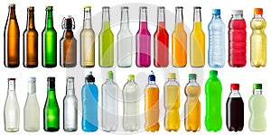 Set of various beverage bottles