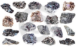 Set of various biotite stones cutout on white