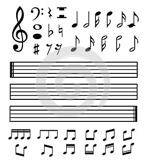 Set of various black musical note icon