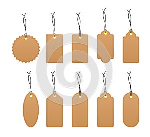 Set of various blank white paper tags, labels, stickers. Isolated vector elements, flat design. Vector illustration.