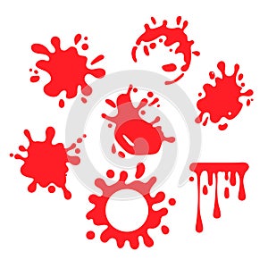 Set of various blood or paint splatters drops and trail Isolated on white background all elements grouped no effects