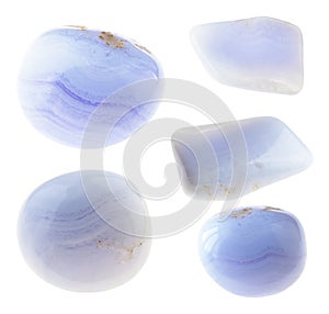 Set of various blue lace agate sapphirine stones photo