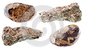 Set of various Bronzite stones cutout on white