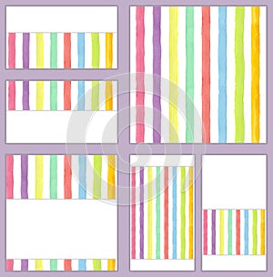 Set of various business cards, cutaways templates - Watercolor hand-painted rainbow stripes