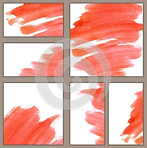 Set of various business cards, cutaways templates - Watercolor red stroke with brush texture, minimalistic form