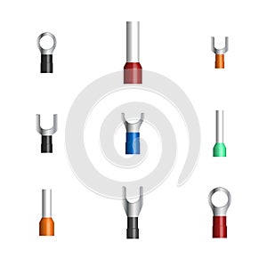 Set of various cable lugs, 3D vector illustration