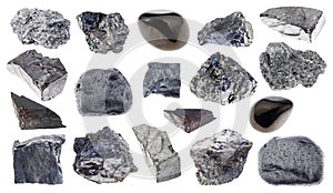 Set of various carbon stones cutout on white