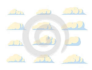 Set of various cartoon clouds. Flat illustration.