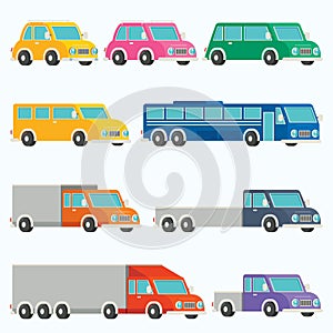 Set Of Various Cartoon Vehicles