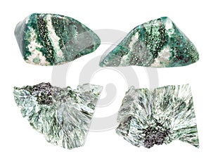 Set of various Chlorite rocks isolated on white