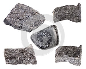 Set of various Chromite rocks isolated on white