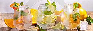 Set of various citrus lemonades mojitos