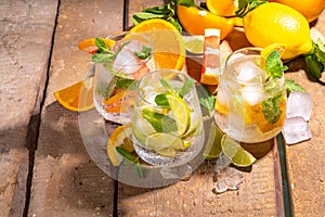 Set of various citrus lemonades mojitos