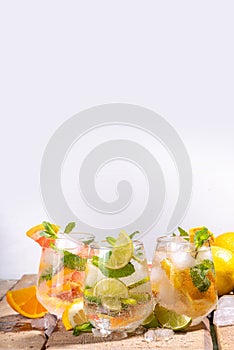 Set of various citrus lemonades mojitos