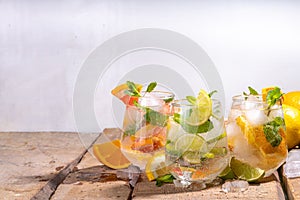 Set of various citrus lemonades mojitos