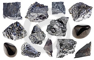 Set of various coal stones cutout on white