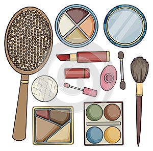Set of various colorful beauty items