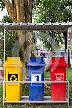 Set of various colorful garbage bins