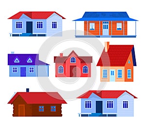 Set of various colorful houses, cartoon residential homes, suburban collection. Real estate, property diversity vector