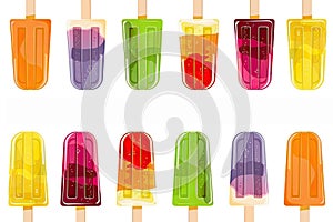 Set of various colorful popsicles isolated on white background