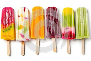 Set of various colorful popsicles isolated on white background