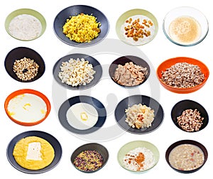 Set of various cooked cereals and beans isolated