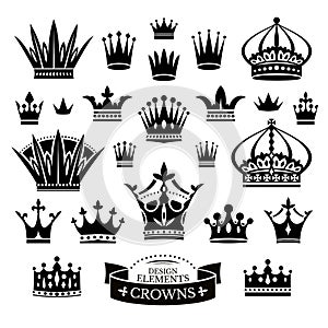 Set of various crowns isolated on white