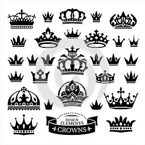 Set of various crowns isolated on white