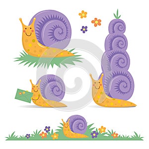 Set of various cute cartoon snails