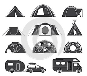 Tents and caravans for camping in the nature photo