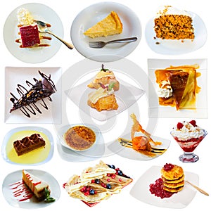 Set of various desserts isolated