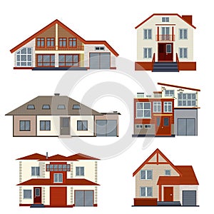 Set of various detailed houses and villas design. Collection of