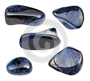 Set of various Dumortierite gemstones isolated photo