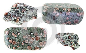 Set of various eclogite stones cutout on white photo